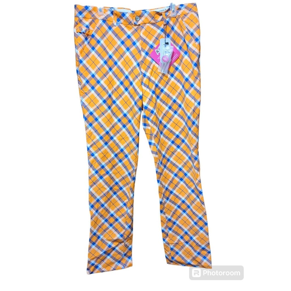 Royal & Awesome Men`s Golf Pants Tangerine Tartan Orange  38-32. With Divot Tool
